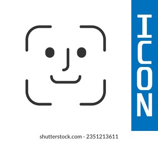 Graue Gesichtserkennung, Symbol einzeln auf weißem Hintergrund. Scanner-Symbol für Gesichtserkennung. Gesichtsnummer. Cyber-Sicherheitskonzept.  Vektorgrafik