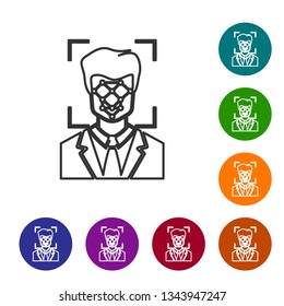 Grey Face recognition line icon isolated on white background. Face identification scanner icon. Facial id. Cyber security concept. Vector Illustration