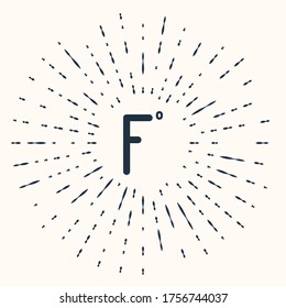 Grey Fahrenheit icon isolated on beige background. Abstract circle random dots. Vector Illustration