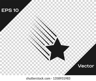 Grey Falling star icon isolated on transparent background. Shooting star with star trail. Meteoroid, meteorite, comet, asteroid, star icon. Vector Illustration