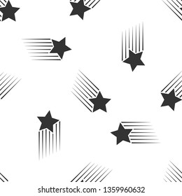 Grey Falling star icon isolated seamless pattern on white background. Shooting star with star trail. Meteoroid, meteorite, comet, asteroid, star icon. Vector Illustration