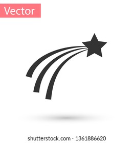 Grey Falling star icon isolated on white background. Shooting star with star trail. Meteoroid, meteorite, comet, asteroid, star icon. Vector Illustration