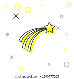 Grey Falling star line icon isolated on white background. Shooting star with star trail. Meteoroid, meteorite, comet, asteroid, star icon. Vector Illustration