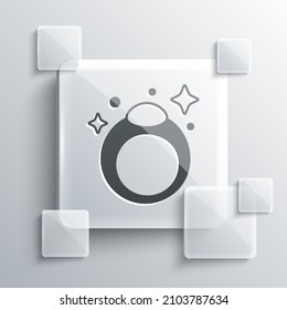 Grey Fantasy magic stone ring with gem icon isolated on grey background. Square glass panels. Vector