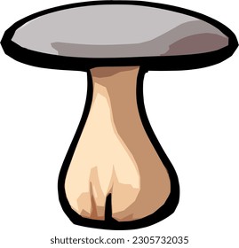 Grey fantasy mushroom vector art, featuring a tall chubby stem and a wide, bulbous cap with a unique style and color. perfect for stickers, world-building, background art, and tile set  projects.