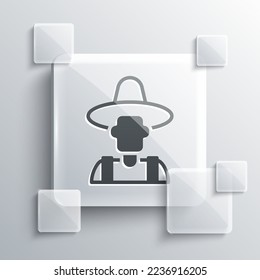 Grey Farmer in the hat icon isolated on grey background. Square glass panels. Vector