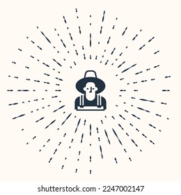 Grey Farmer in the hat icon isolated on beige background. Abstract circle random dots. Vector