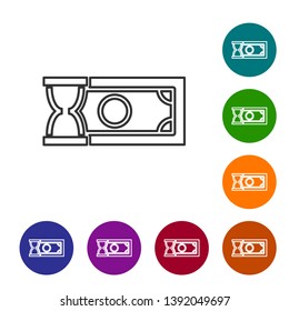 Grey Fast payments line icon on white background. Fast money transfer payment. Financial services, fast loan, time is money, cash back concept. Set icon in color circle buttons. Vector Illustration