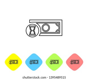 Grey Fast payments line icon on white background. Fast money transfer payment. Financial services, fast loan, time is money, cash back concept. Set icon in color rhombus buttons. Vector Illustration