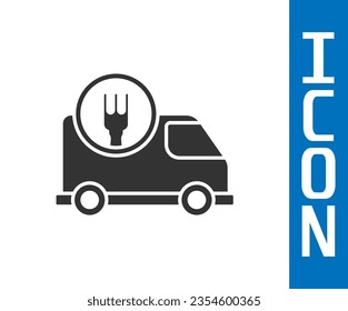 Grey Fast round the clock delivery by car icon isolated on white background.  Vector Illustration