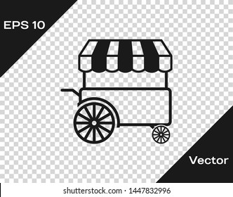 Grey Fast street food cart with awning icon isolated on transparent background. Urban kiosk. Vector Illustration