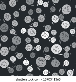 Grey Fatigue icon isolated seamless pattern on black background. No energy. Stress symptom. Negative space.  Vector Illustration