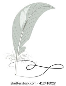 Grey feather draws a doodle. Vector illustration