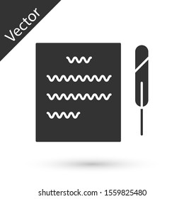Grey Feather pen and paper scroll icon isolated on white background.  Vector Illustration