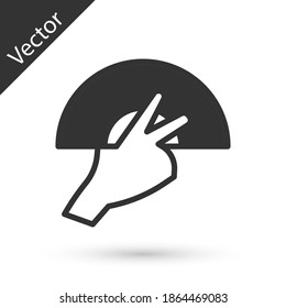 Grey Female hand with open fan flamenco accessory icon isolated on white background. Vector.