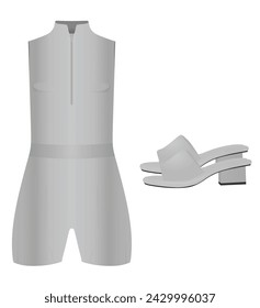 Grey female jumpsuit set. vector