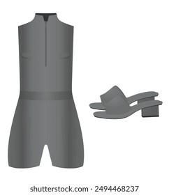 Grey female jumpsuit set. vector