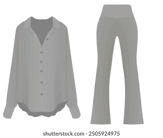 Grey female long sleeve shirt and pants. vector illustration