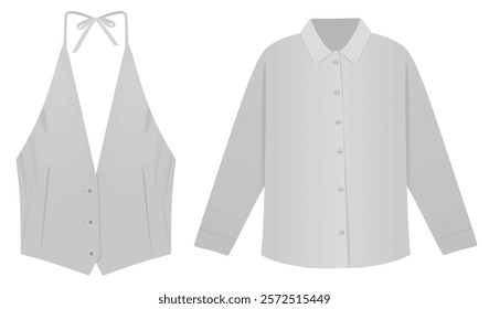 Grey  female suit vest and shirt. vector illustration