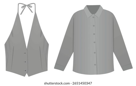 Colete feminino cinza terno e camisa. ilustração vetor	
