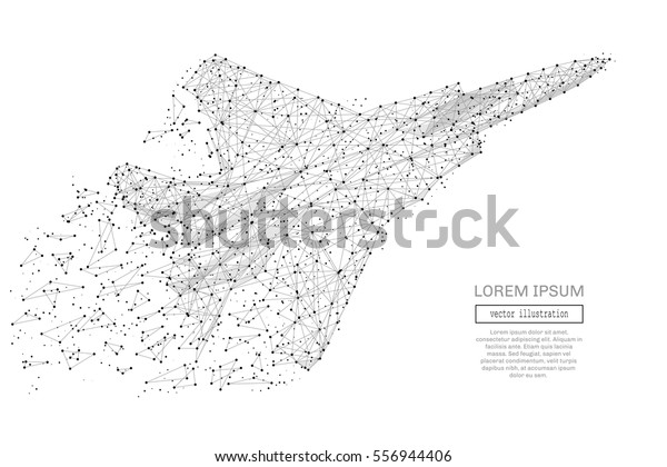 Grey fighter jet with\
polygon line on abstract background. Polygonal space low poly with\
connecting dots and lines. Connection structure. Vector\
background.
