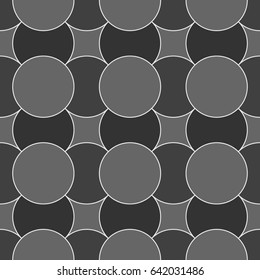 Grey figures background. Overlapping circles texture. Ethnic motif. Seamless surface pattern design with circular quilts ornament. Digital paper with rings for textile print, web designing. Vector