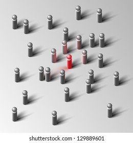 Grey figures and a red one, vector