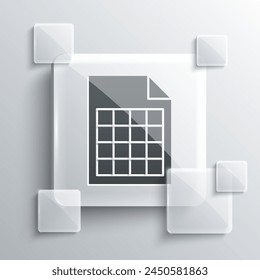 Grey File document icon isolated on grey background. Checklist icon. Business concept. Square glass panels. Vector Illustration