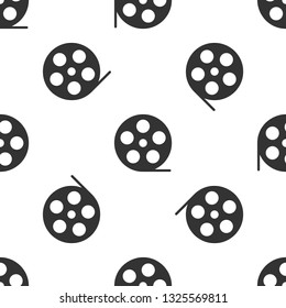 Grey Film reel icon isolated seamless pattern on white background. Vector Illustration