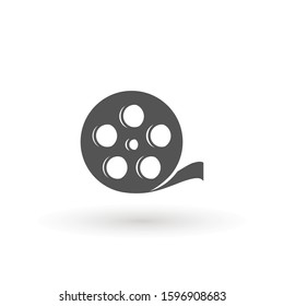 Grey Film reel icon isolated on transparent background. Vector Illustration