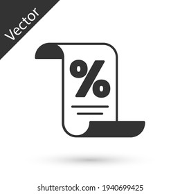 Icono de documento de Gray Finance aislado en fondo blanco. Documento bancario en papel para concepto de factura o factura. Vector