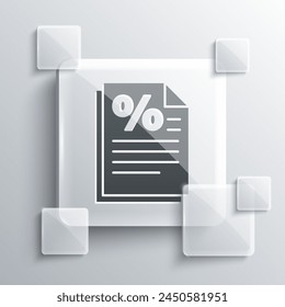 Grey Finance document icon isolated on grey background. Paper bank document for invoice or bill concept. Square glass panels. Vector Illustration