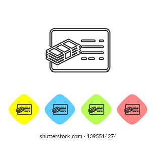 Grey Financial document line icon isolated on white background. Invoice and money icon. Budget planning, money saving and paying debt concept. Set icon in color rhombus buttons. Vector Illustration