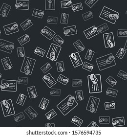 Grey Financial document line icon isolated seamless pattern on black background. Invoice and money icon. Budget planning, money saving and paying debt concept.  Vector Illustration