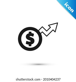 Grey Financial growth dollar coin icon isolated on white background. Increasing revenue.  Vector
