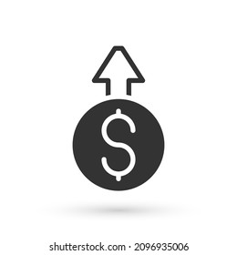 Grey Financial growth dollar coin icon isolated on white background. Increasing revenue.  Vector