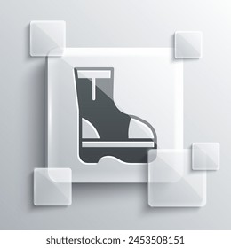 Grey Fire boots icon isolated on grey background. Square glass panels. Vector