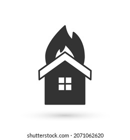 Grey Fire in burning house icon isolated on white background. Insurance concept. Security, safety, protection, protect concept.  Vector
