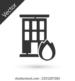 Grey Fire in burning house icon isolated on white background. Insurance concept. Security, safety, protection, protect concept.  Vector