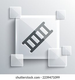 Grey Fire escape icon isolated on grey background. Pompier ladder. Fireman scaling ladder with a pole. Square glass panels. Vector