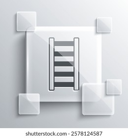 Grey Fire escape icon isolated on grey background. Pompier ladder. Fireman scaling ladder with a pole. Square glass panels. Vector