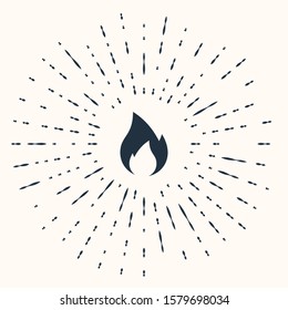 Grey Fire flame icon isolated on beige background. Heat symbol. Abstract circle random dots. Vector Illustration