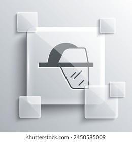 Grey Firefighter helmet or fireman hat icon isolated on grey background. Square glass panels. Vector