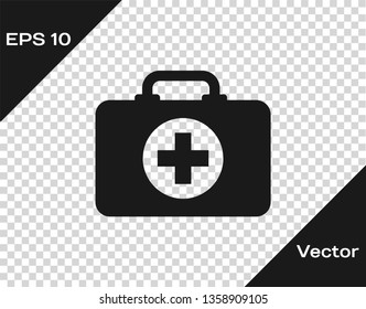 Grey First aid kit icon isolated on transparent background. Medical box with cross. Medical equipment for emergency. Healthcare concept. Vector Illustration