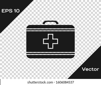 Grey First aid kit icon isolated on transparent background. Medical box with cross. Medical equipment for emergency. Healthcare concept.  Vector Illustration