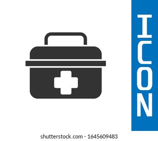 Grey First aid kit icon isolated on white background. Medical box with cross. Medical equipment for emergency. Healthcare concept.  Vector Illustration