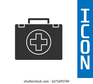 Grey First aid kit icon isolated on white background. Medical box with cross. Medical equipment for emergency. Healthcare concept.  Vector Illustration