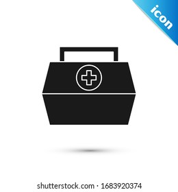 Grey First aid kit icon isolated on white background. Medical box with cross. Medical equipment for emergency. Healthcare concept.  Vector Illustration