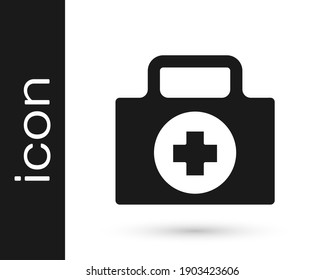 Icono del kit de primeros auxilios gris aislado en fondo blanco. Caja médica con cruz. Equipo médico de emergencia. Concepto de salud.  Ilustración vectorial