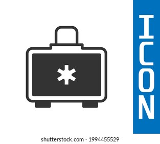 Grey First aid kit icon isolated on white background. Medical box with cross. Medical equipment for emergency. Healthcare concept.  Vector